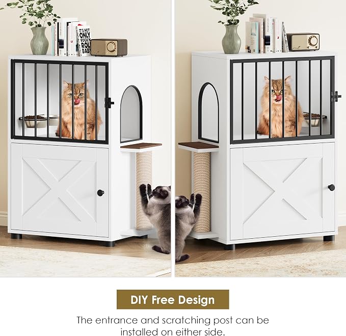Dog Proof Cat Feeding Station, Dog Proof Cat Feeder, Cat Food Table, White | Cat Feeding Station with Scratching Post, Elevated Food Bowls with Stand, Cat Tree with Food Storage, Cat House - Image 5