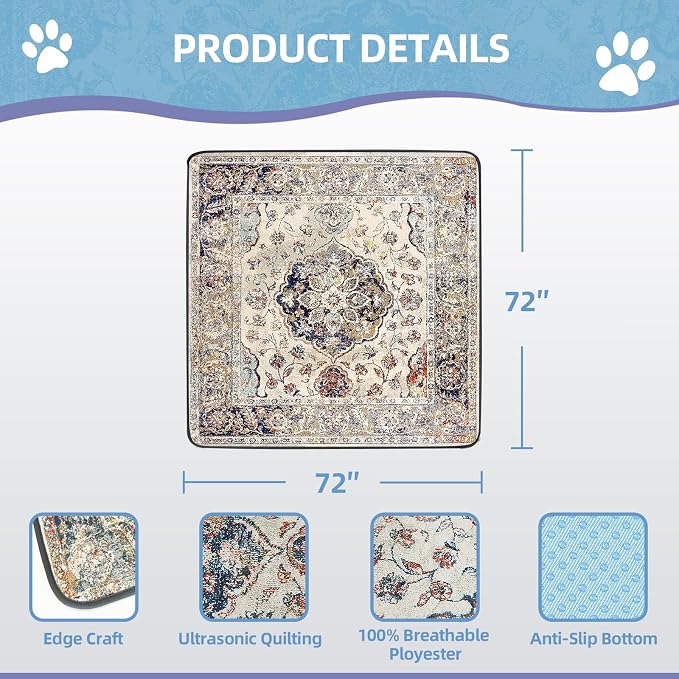 SCLOSE Washable Pee Pad for Dogs Extra Large, 72" x 72" Reusable Puppy Pads Waterproof Dog Rugs, Super Absorbent, Leakproof, Dog Crate Pad, Playpen Mat, Whelping Pads, Vintage Medallion - Image 6