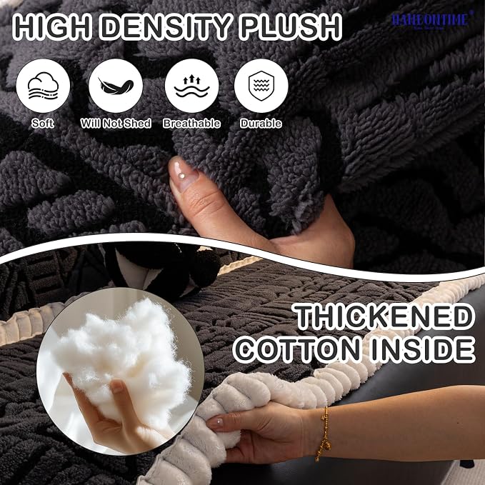 HANDONTIME Boho Couch Cushion Covers for Dogs Plush Couch Cover Washable Non-Slip Dog Sofa Cover Pet Couch Protector Fuzzy Geometric Sofa Slipcovers Dog Mat for Sofa Couches(Dark Grey, 27.6" x 82.7") - Image 2