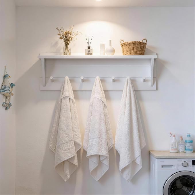 WEBI Coat Rack Wall Mount with Shelf,30" Long Entryway Wall Shelf with Hooks Underneath,7 Peg Hooks for Hanging Coats,Caps,Jacket,Clothes,White - Image 8