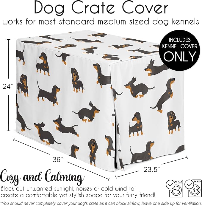 Sweet Jojo Designs 36in. Medium Dog Crate Cover (Dachshund) Pet Cage, Kennel Covers (Puppy Dogs, Black and Tan, Modern, Dog, Whimsical, Pet, Puppies, Cartoon, Minimalist, Wiener Doggy) - Image 5