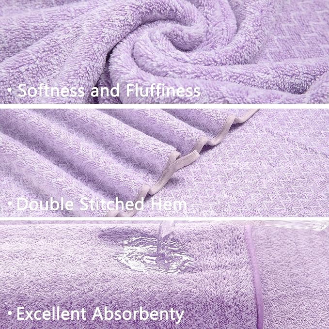 18 Piece Bath Towels Set,100% Microfiber Family Bathroom Towel with Hanging Loops-6 Bath Towels,6 Hand Towels,6 Washcloths,Quick Dry Highly Absorbent Shower Towel for Bathroom,Hotel,Spa-Light Purple - Image 9