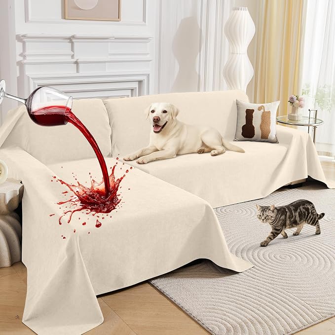 Deep Dream Sectional Couch Covers, 2 Pieces 100% Waterproof L Shaped Sofa Cover, Non Slip Couch Cover for Dogs Cats Washable, Pet Friendly Sofa Slipcovers Furniture Protector (X-Large, Beige) by DeepDream