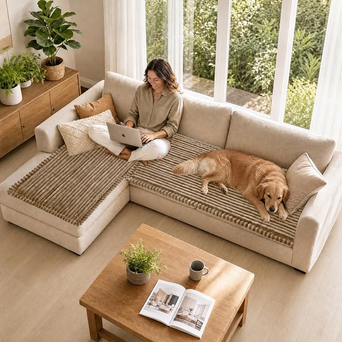 NAISI Pet Couch Covers for Sofa with Thick Filling and Non-Slip Bottom Sectional Sofa Covers Washable Friendly for Pets(2pcs/27.5"x59"+27.5"x70.8",Khaki) - Image 2