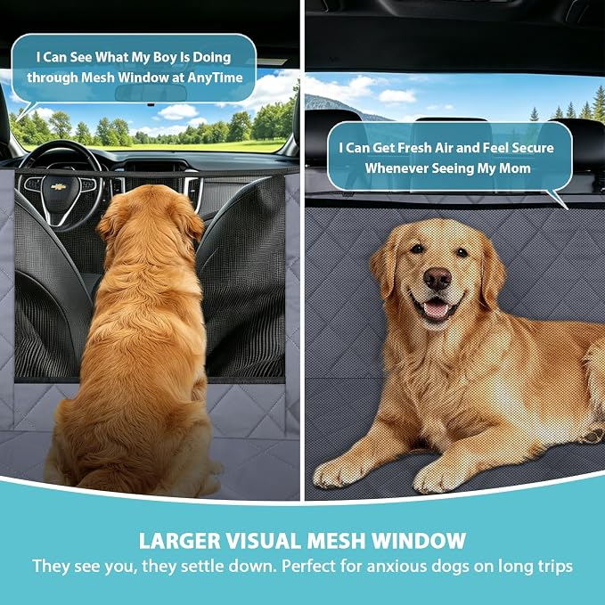 Truck Dog Seat Cover Back Seat | 100% Waterproof & Seat Belt | Pet Hammock for Car Rear Seat Protector with Mesh Window Fits Pickup Ford F-Series/Chevrolet Silverado/Ram/GMC Sierra etc(Gray) - Image 2