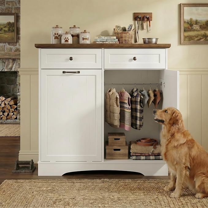 Furnaza Pet Feeding Station with 4 Bowls, Dual Doors Dog Cabinet Storage | White 39.7"W Dual Doors Pet feeding station with storage for dogs and cats, Pet Food Storage for Kitchen, Living Room - Image 7