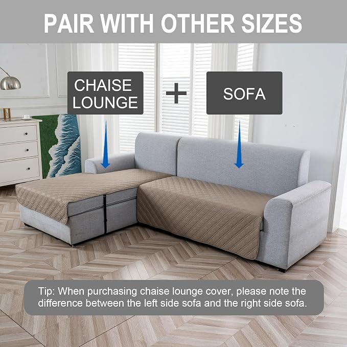 Genina L Shape Couch Cover, Sectional Couch Chaise Covers, Waterproof Washable Sofa Covers for Right L Shape Chaise Lounge, Anti-Slip Sofa Slipcovers for Dogs Cats Pet Friendly(Taupe) - Image 2