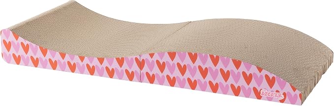 Eero 32" Modern Foldable Lounge Cat Scratcher with Catnip, Large Corrugated Cardboard Sofa Scratching Pad for Indoor Cats, Hearts, Pink CSR1011F - Image 8