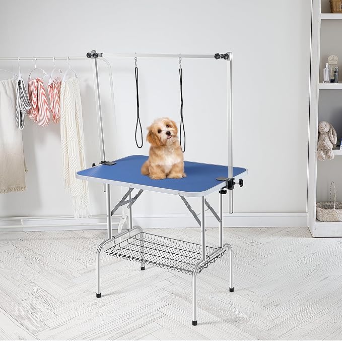VEVOR Pet Grooming Table, 36 x 24 Inch with 2 Height Adjustable Arms, 330LBS Static Weight Capacity, Foldable Dog Groom Station with No-Sit Haunch Holder with Grooming Loop, for Medium and Small Dogs - Image 8