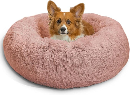 Best Friends by Sheri The Original Calming Donut Dog Bed for Medium Dogs up to 45 lbs, Shag Faux Fur, Dusty Rose, 30" x 30" by BestFriendsbySheri