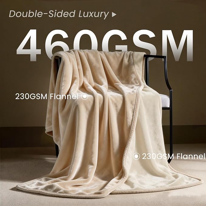 gogobunny Waterproof Flannel Blanket for Bed Couch Sofa, Reversible Double-Sided Throw for Dog Puppy Cat, Stain Resistant Furniture Protector Against Liquid Pee and Fur (90" x 90", Beige/Cream) - Image 2