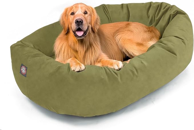 Majestic Pet 40 Inch Suede Calming Dog Bed Washable – Cozy Soft Round Dog Bed with Spine Support for Dogs to Rest Their Head - Fluffy Donut Dog Bed 40x29x9 (Inch) - Round Pet Bed Large – Sage (2025) by MajesticPet