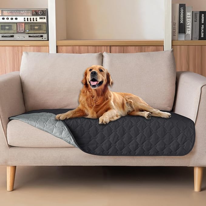 gogobunny 100% Double Sided Waterproof Dog Blanket Soft Pet Bed Cover Reversible Protect Furniture Couch Sofa Car for Puppy Large Dog Cat (Dark Charcoal/Light Charcoal, 32x53 Inch (Pack of 1)) by gogobunny