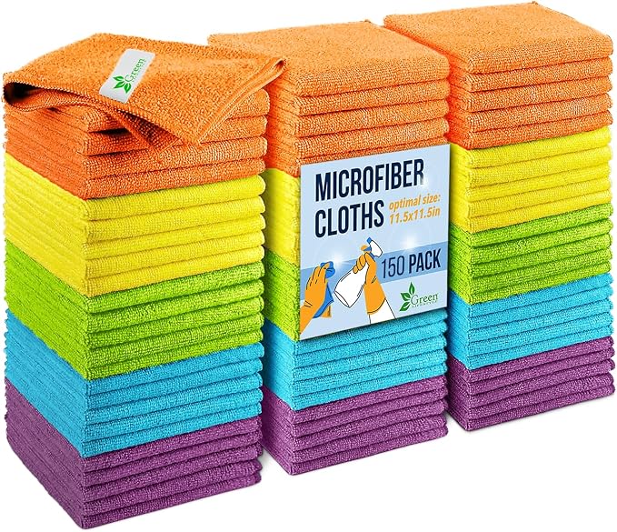 GREEN LIFESTYLE Microfiber Cleaning Cloth 11.5" x 11.5" 150 Pack - Edgeless Microfiber Towels for Cars, Cleaning Rags, Lint Free Car Microfiber Towel, Reusable Cleaning Cloths (Multicolor) by GreenLifeStyle