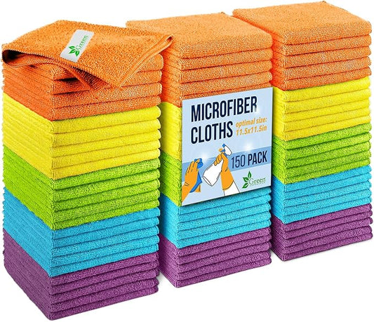 GREEN LIFESTYLE Microfiber Cleaning Cloth 11.5" x 11.5" 150 Pack - Edgeless Microfiber Towels for Cars, Cleaning Rags, Lint Free Car Microfiber Towel, Reusable Cleaning Cloths (Multicolor) by GreenLifeStyle