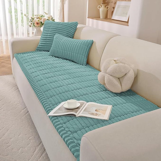 Fuzzy Pet Couch Covers for Dogs Washable, Thick Couch Covers for 3 Cushion Sofa Pet Friendly, Non Slip Plush Dog Couch Cover for for Sectional, Loveseat (Turquoise, 27.6" x 83") by CYCMACOHOME