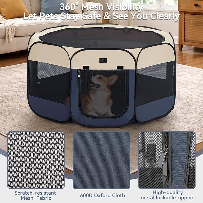 Portable Indoor Dog Playpen for Small Dogs & Puppies by A 4 Pet – 29.92" Pop-Up Soft Puppy Playpens with Bowl, Waterproof Floor, Calm Safe Space for Home, Travel & Daily Use