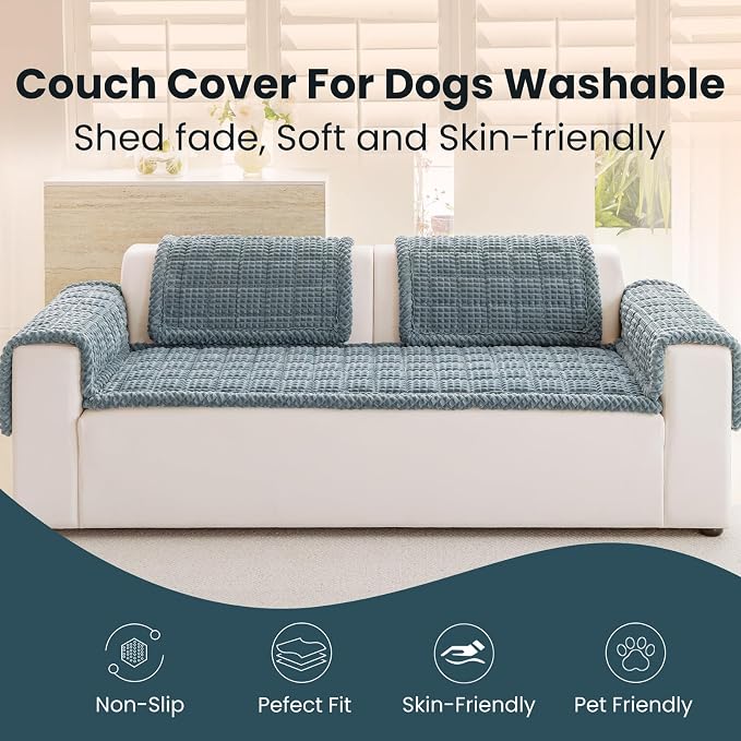 Couch Cover for Dogs Washable, Non-Slip Pet Couch Covers for Sofa, Fuzzy Dog Couch Cover Blanket, Thick, Soft, Plush Couch Cushion Covers for Sofa Protector (Blue Gray, 27.6" x 27.6"/70 x 70cm) - Image 3