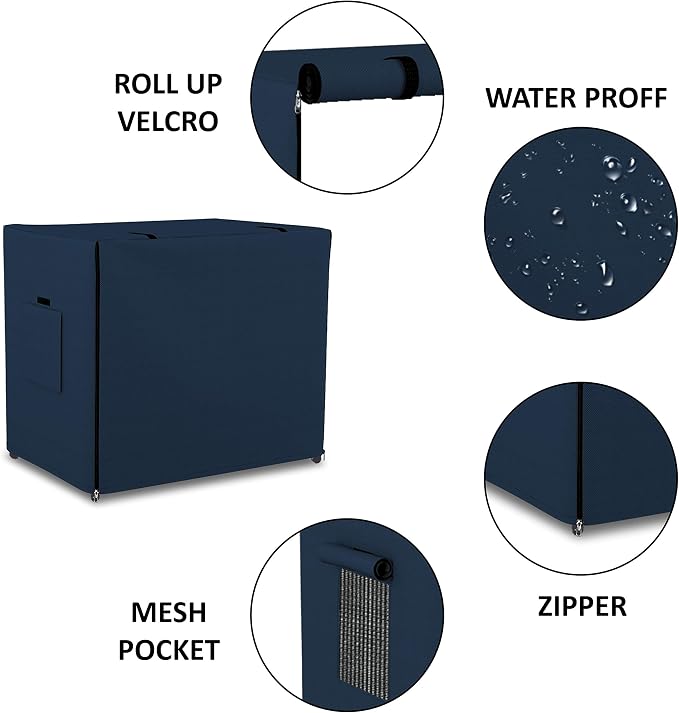 Dog Crate Cover 12 Oz Waterproof - Heavy Duty Privacy Dog Crate Cover with Mesh Pocket & Roll Up Window - Universal Fit Dog Kennel Cover (32" H x 49" W x 31" D, Blue) - Image 2