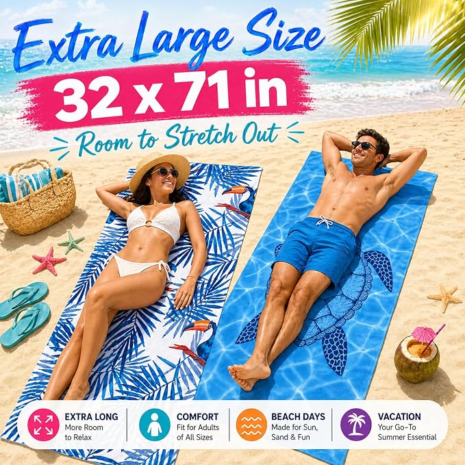 6 Pack Microfiber Beach Towel Set 32x71 Oversized Extra Large Swim Pool Towel Soft Fiber Beach Towels Set Absorbent Bath Blanket for Spa Travel Swim Pool Accessories Vacation Essential Gift(summer) - Image 2
