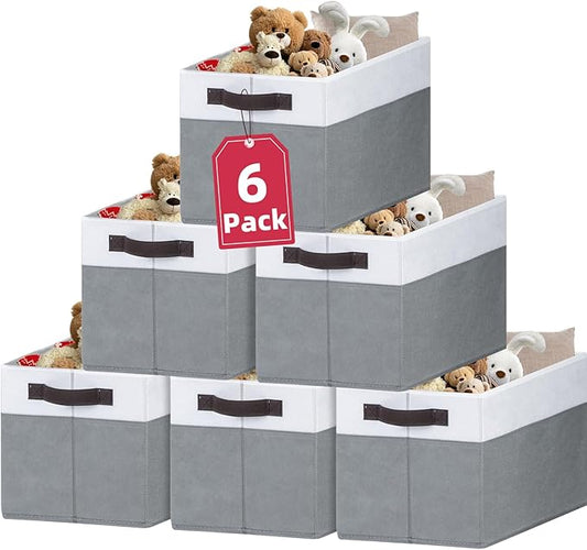 Criusia 6 Pack Clothes Bins for Organization - 16x12 Extra Large Storage Baskets for Shelves Closet Bedroom - Toy Storage Organizer Bins Boxes Cubes for Nursery - RV Apartment Essentials by Criusia