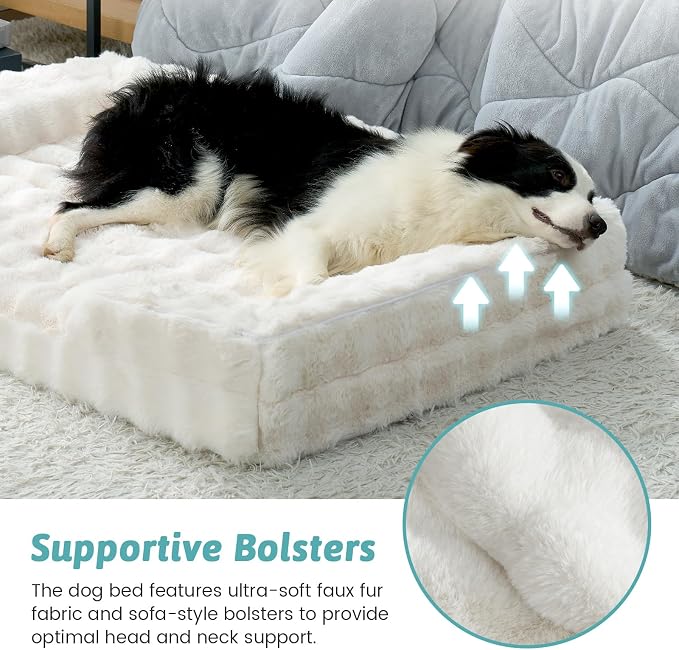 COZY KISS Orthopedic Dog Bed for Extra Large Dog 44x32 inch, XL Faux Fur Pet Sofa, Bolster Foam Bed with Sides, Non-Slip and Egg-Crate Big Dog Couch Bed with Washable Removable Cover, Beige - Image 7