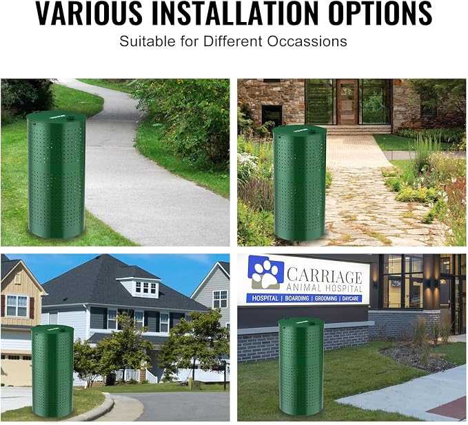 VEVOR Dog Poop Trash Can With 50 Liner Bags, 11.5 Gallons Outdoor Waste Bin With Lid & Liner Clip for Pet Waste Station, Disposal Container for Garden Backyard Park - Image 7