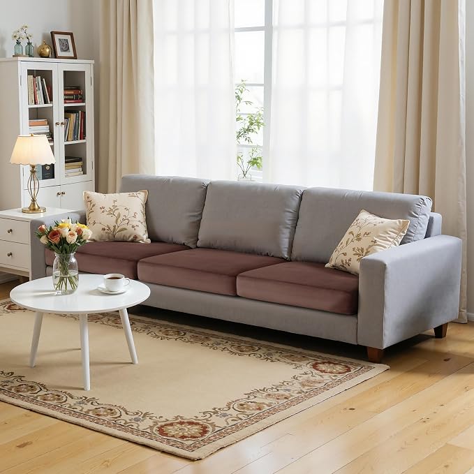 Hokway Velvet Couch Cushion Covers Water Resistant Seat Covers Stretch Sofa Cushion Protector(3 Cushion XL-Sofa, Brown) by Hokway