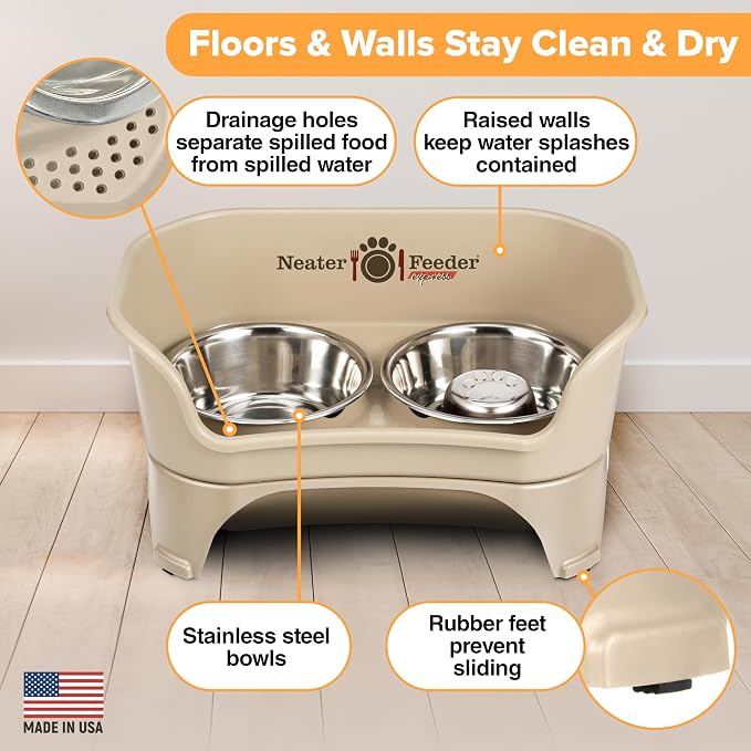 Neater Feeder - Express Model w/ Slow Feed Bowl - Mess-Proof Dog Bowls (M/L, Almond) Made in USA – Elevated, No Spill, Non-Tip, Non-Slip, Raised Stainless Steel Food/Water Pet Bowls Aid Digestion - Image 5