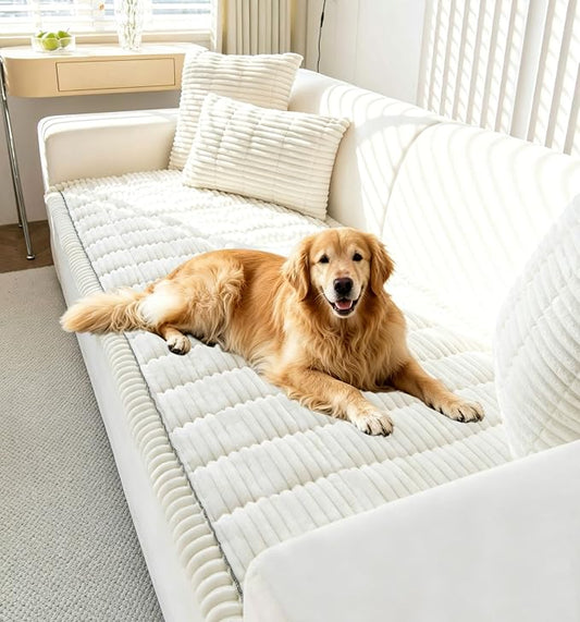 OTOB Washable Couch Covers for 3 Cushion Sofa Non Slip Pet Dog Sofa Cover | Cream, 27.6" x 82.7", All Seasons, Soft Fuzzy Plush, Couch Protector for Dogs, Breathable, Thick Wear-Resistant by OTOB