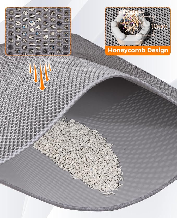 Cat Litter Mat,Extra Large 46"x26",Honeycomb Dual-Layer Design – Traps Litter Effectively, Waterproof & Urine Proof, Non-Slip, No BPA/Phthalate, Washable & Easy Clean - Image 3