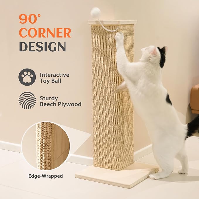 PETKARAY Couch Corner Cat Scratcher, 22'' Corner Scratching Post Cat Wall Scratcher, Sisal Scratch Pad for Sofa, Wall Furniture Protector with Toy Ball - Image 4