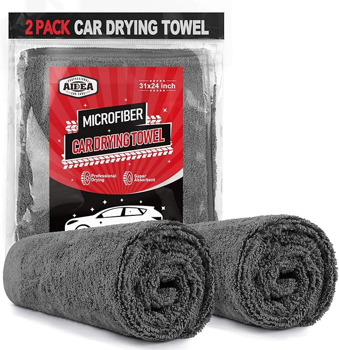 AIDEA Microfiber Towels for Cars-2PK, Large Professional Car Drying Towel, Scratch-Free & Absorbent Drying Towel for Cars, SUVs, RVs, Trucks, and Boats, 24inx 31in, Grey by AIDEAHOME