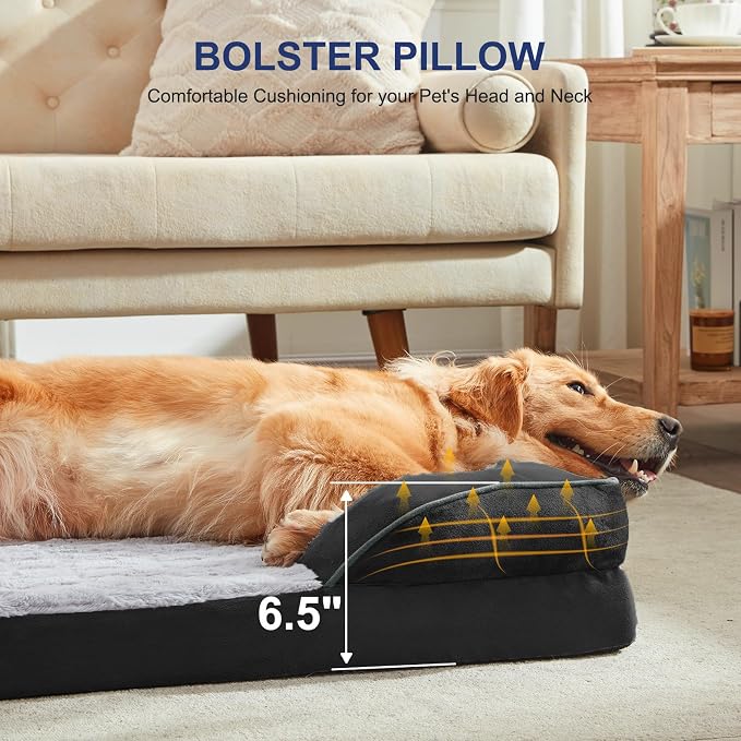 FURTIME Orthopedic Large Dog Bed, XL Waterproof Dog Beds, 42x35x6.5 Supportive Foam Pet Couch Bed with Removable Washable Cover and Nonskid Bottom - Image 2