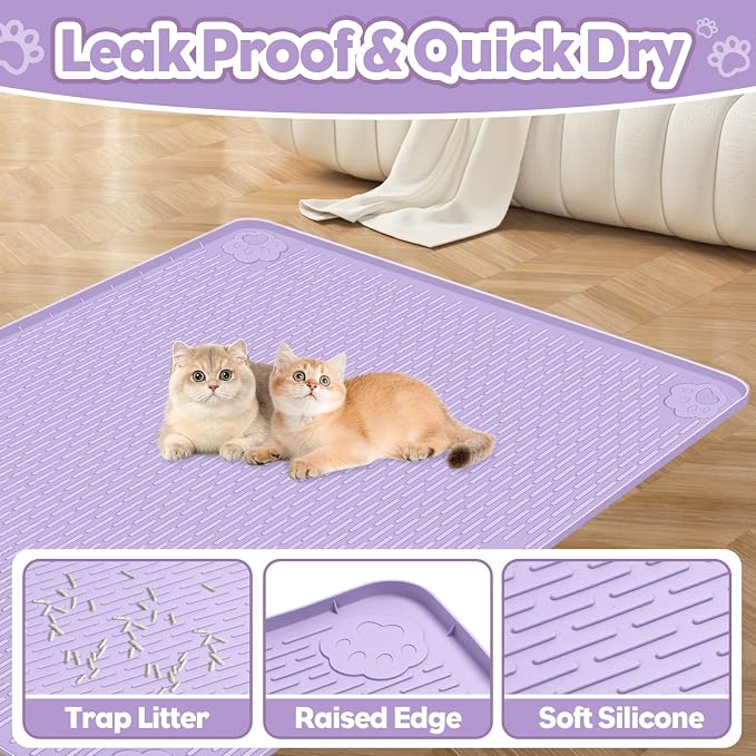 Silicone Cat Litter Mat for Litter Box 40”x28” Large Cat Mat, Purple | Waterproof, Non-Slip, Leak-Proof Rug Mat with Lip, Easy to Clean, Extra Large Litter Catcher Mat for Floor - Image 4
