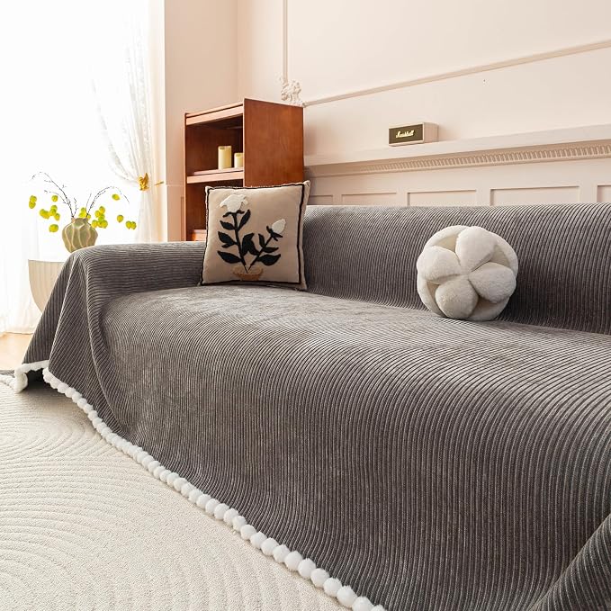 Boho Striped Couch Cover Sofa Covers Washable, Chenille Jacquard Geometric Couch Covers for 2 Cushion Couch Sofa Pet Friendly,Non Slip Thick Sofa Slipcovers for Sectional Sofa, Dark Gray-71X118IN - Image 8