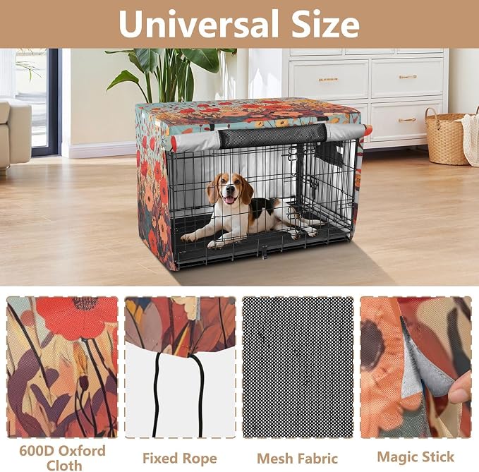 Dog Crate Cover Kennel Cover for Dog Cages Breathable for Wire Cage Indoor Outdoor Autumn Poppy Flowers - Image 4