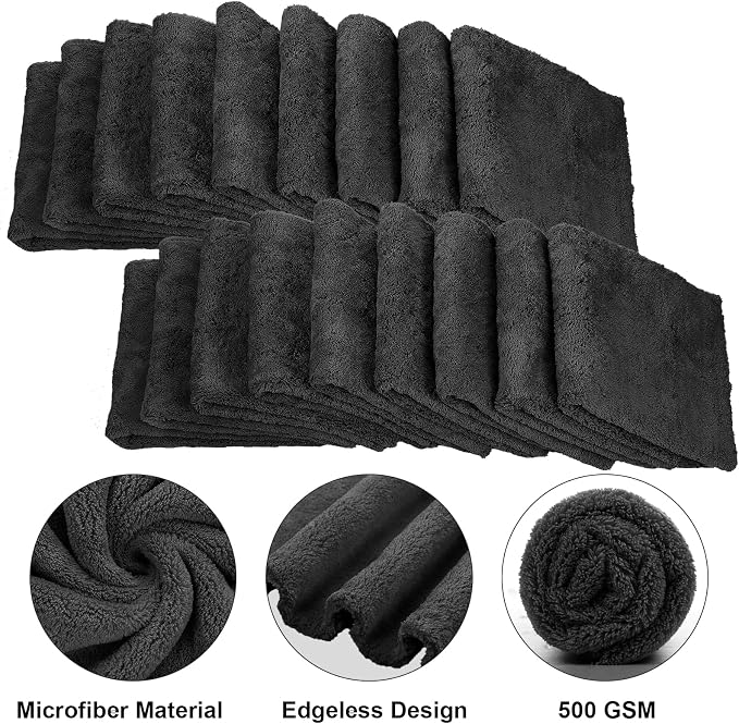 Shimeyao 30 Pcs 16 x 16 Inch Edgeless Microfiber Plush Towels for Cars Detailing Drying Wash Polishing Absorbent Cleaning Cloths, 500 GSM (Black) - Image 3