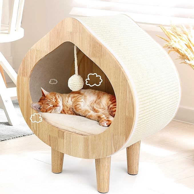 Luxury Cat Cave Bed & Scratching Condo for Indoor Cats - Modern & Cozy Cat Beds & Hideout - Kitty Bed & Furniture - No Assembly Required by RioRoxy