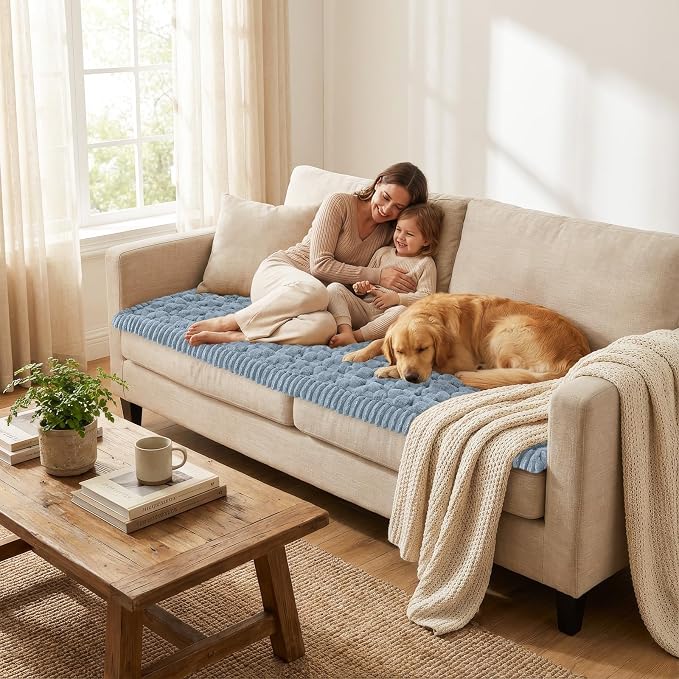 Smiry Non Slip Couch Covers for Dogs, Scratch Resistant Pet Sofa Protector | Machine Washable Soft Fuzzy Thick Furniture Cover for Sofa Loveseat Sectional Large Dogs, Airy Blue, 27.6" x 70.9" - Image 5