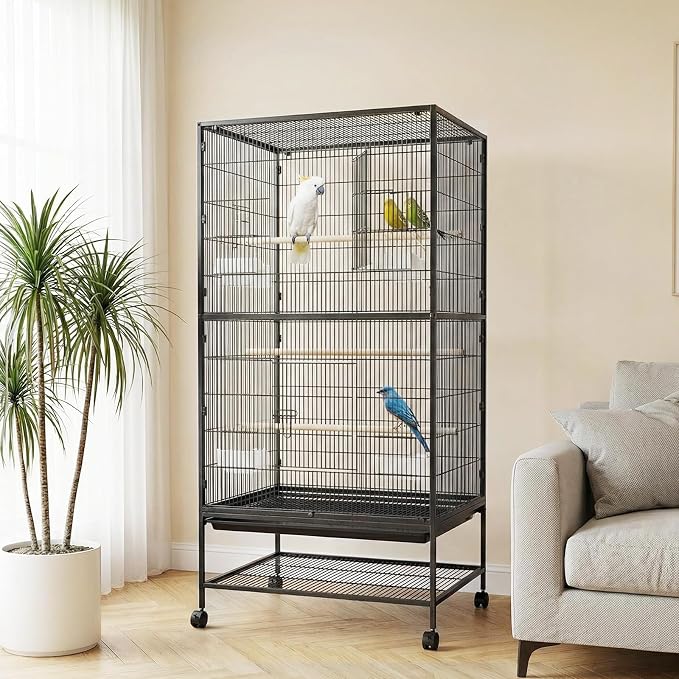 60" H Large Bird Cage, Rolling Bird Cage with Storage Stands, Feed Bowls, Wide Flight Parakeet Cage for Macaw, Parakeets, Conures, Cockatiel, Cockatoo - Image 7