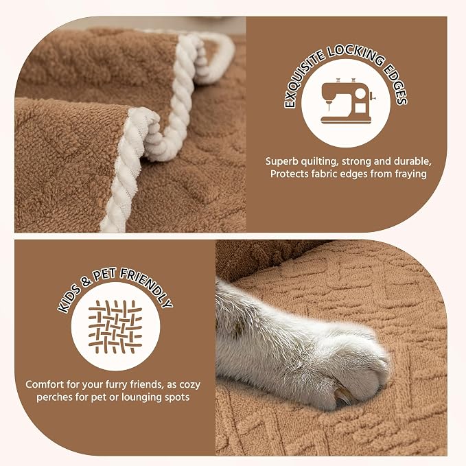 OTOB Couch Covers for Dogs Washable, Non Slip Geometric Jacquard Plush Sofa Slipcovers Furniture Protector, All Seasons Pet Couch Covers for 3 Cushion Couch Sofa, 1 Piece (Coffee, 35.4"x82.7") - Image 4