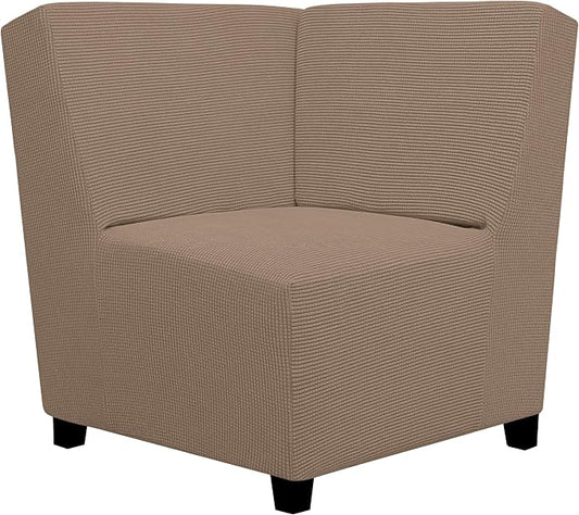Easy-Going Stretch Soft Sectional Corner Sofa Couch Slipcover Camel | 1-Piece Sofa Cover Furniture Protector with Bottom For Kids, Pet, Spandex Jacquard Machine Washable for Living Room by Easy-Going