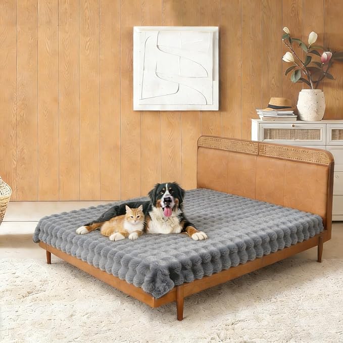 Waterproof Dog Bed Cover, Dog Pad Soft Plush Pet Blanket with Anti-Slip Back for Bed Couch Sofa, Furniture Protector for Small, Medium and Large Dogs and Cats (Light Gray-Bubble, 68"x82") by SNUGGLESINTO