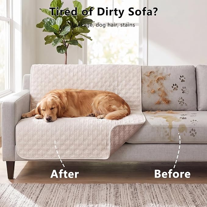 Waterproof Couch Cover - Washable Dog & Pet Furniture Protector | TPU Leak-Proof Liner, Microfiber Fabric, Lightweight & Reversible, Fits Sofa and Bed, 68" x 82" , Cream/Khaki - Image 3