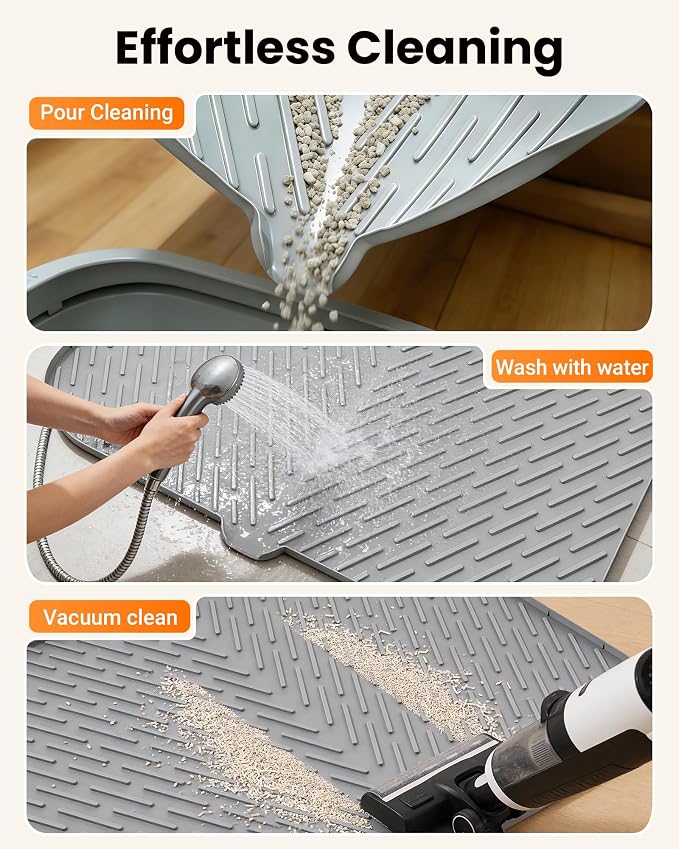 Cat Litter Box Mat, 47" x 37" Extra Large Cat Litter Mat, Silicone Waterproof Litter Trapping Mat for Scatter Control Soft on Kitty Paws Non-Slip Easy to Clean (Gray) - Image 8