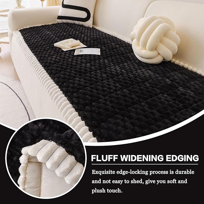 DREAMINGO Pet Couch Covers for Sofa Non Slip Fuzzy Dog Sofa Covers Washable Geometric Jacquard Couch Cushion Protector Black Pet Bed Mat 27.6x59.1 Inch - Image 3