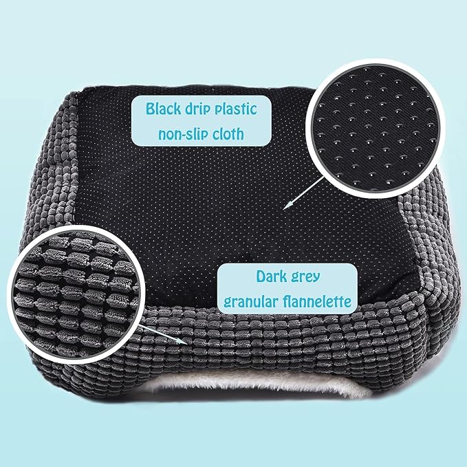 Luxury Square Grey Cat & Dog Bed - Soft Washable Animal Pet Beds with Anti-Slip & Water-Resistant Bottom, Perfect for Indoor Small Dogs & Cats, Kittens & Puppies - Image 4
