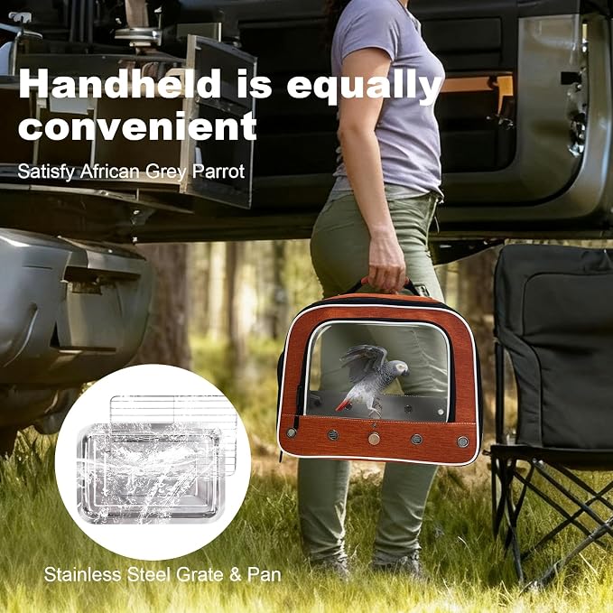 halinfer Large Bird Carrier Cage, Portable Bird Carrying Bag with Metal Tray and Grate to Transport Medium and Large Birds Like African Grey, Long Tail Cockatiel and Parrot - Image 5