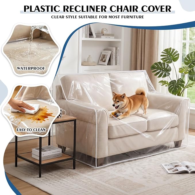 TAOCOCO Plastic Couch Covers 82" W Heavy Duty Clear 2 Seat Sofa Covers, Thick Vinyl Loveseat Couch Cover for Dog & Cat, Waterproof & Dustproof Sofa Furniture Protector for Storage and Moving - Image 5